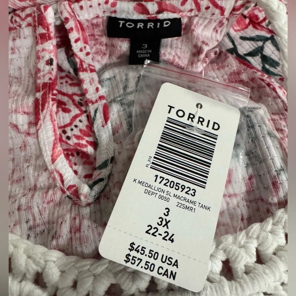 Torrid Boho Crochet Tank 3X Red White Floral Festival Top - Picture 2 of 4